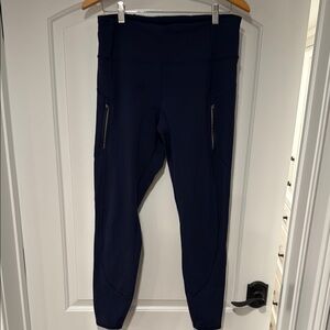 Athleta Navy Blue Rainier Tight Leggings with Zipper Pockets